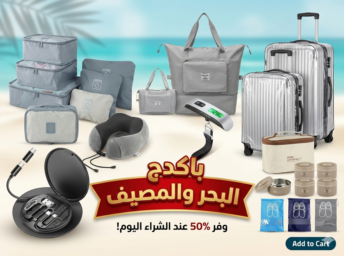 باكدج البحر والمصيف (8 في 1) – كل احتياجات سفرك في شنطة واحدة!